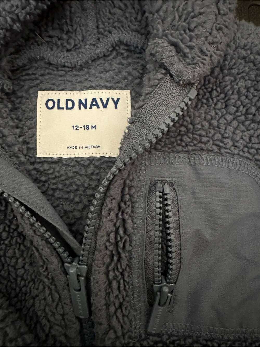 Old Navy Cozy Navy Sherpa Zip Hoodie 12-18m